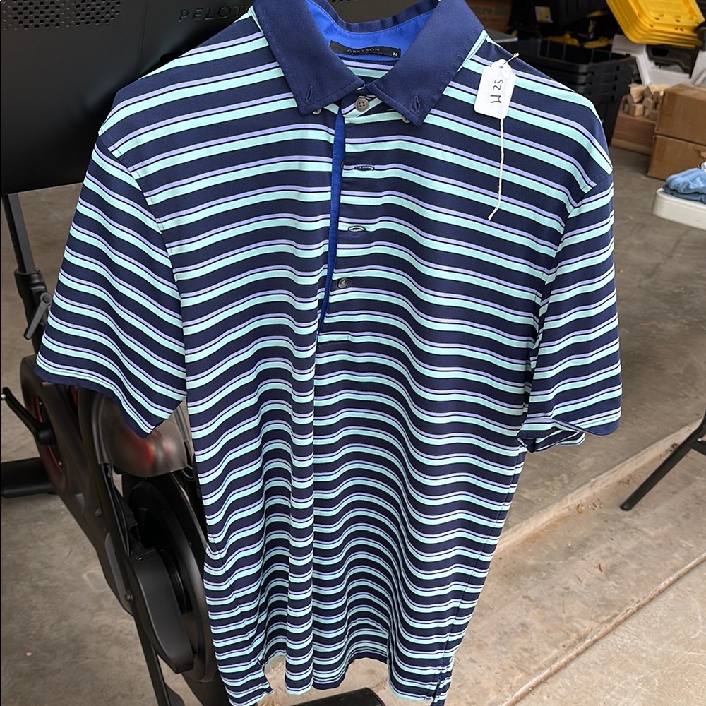Greyson Navy and Light Blue Striped Polo Shirt
